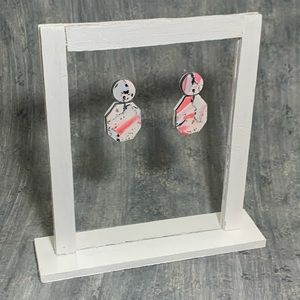 White, Pink, Black Handcrafted Clay Earrings with Gold Foil Pieces